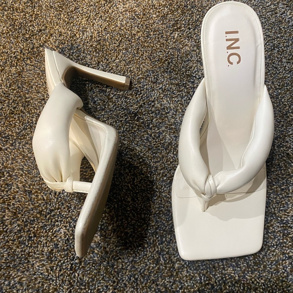 White faux leather square toed heeled sandals by I.N.C​ - Picture 3 of 10